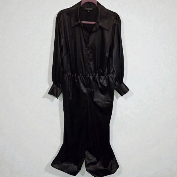 ELOQUII Black Satin Long Sleeve Jumpsuit Plus Size 14 - Picture 2 of 8